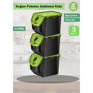 3’lü Yeşil Patateslik Soğanlık Erzak Kutusu Patates Soğan Sepeti Sebzelik 12 Lt* 3
