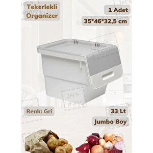 Tekli Tekerlekli Patateslik Soğanlık Oyuncak Kutusu Patates Soğan Sepeti Gri 33 Lt