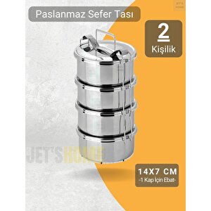 4’lü Sefer Tası 14x7 Cm Yemek Taşıma Kabı Paslanmaz Çelik No 2 Kapasite 2 Kişilik