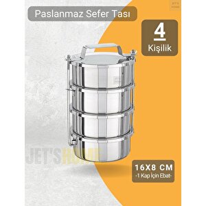 4’lü Sefer Tası 16x8 Cm Yemek Taşıma Kabı Paslanmaz Çelik No:3 Kapasite 4 Kişilik