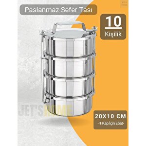 4’lü Sefer 20x10 Cm Tası Yemek Taşıma Kabı Paslanmaz Çelik No:5 Kapasite 10 Kişilik