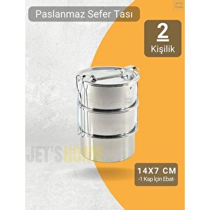 3’lü Sefer Tası 14x7 Cm Yemek Taşıma Kabı Paslanmaz Çelik No:2 Kapasite 2 Kişilik