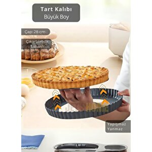 Büyük Boy Tart Kalıbı Çıkartılabilir Tabanlı Turta Kalıbı Karbon Çelik Kek Kalıbı 28 Cm