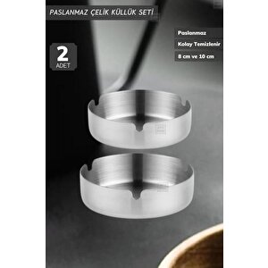 2’li Set Küllük Paslanmaz Çelik Kül Tablası Sigara Küllüğü 8 &10 Cm
