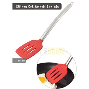 Silikon Spatula Servis Spatulası Çok Amaçlı Spatula Paslanmaz Saplı Kırmızı 35 Cm