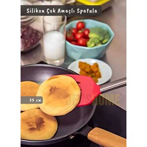 Silikon Spatula Servis Spatulası Çok Amaçlı Spatula Paslanmaz Saplı Kırmızı 35 Cm