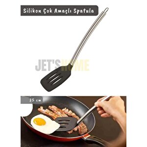 Silikon Spatula Servis Spatulası Çok Amaçlı Spatula Paslanmaz Saplı Siyah 35 Cm