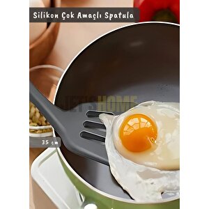 Silikon Spatula Servis Spatulası Çok Amaçlı Spatula Paslanmaz Saplı Siyah 35 Cm