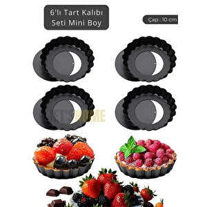 6’lı Set Mini Boy Tart Kalıbı Çıkartılabilir Tabanlı Turta Kalıbı Karbon Çelik Kek Kalıbı 10 Cm