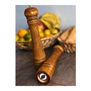 2’li Set Büyük Boy Karabiber Değirmeni Ahşap Baharat Öğütücü Tuz Öğütücü Değirmen 27 Cm