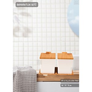 2’li Bambu Renk Baharatlık Seti Plastik Kaşıklı Baharatlık Bpa Free