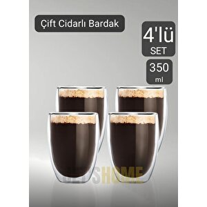 4’lü Set Latte Bardağı Cappuccino Bardağı Çift Cidarlı Bardak Americano Bardağı 350 Ml Kahve Bardağı