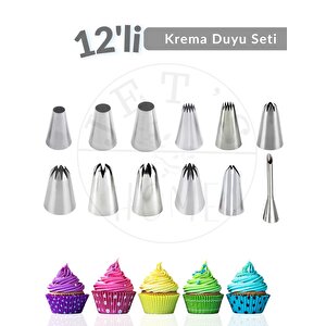 12'li Krema Duyu Seti Büyük Boy Pasta Dolgu Kreması Paslanmaz Şanti Duyu Çelik