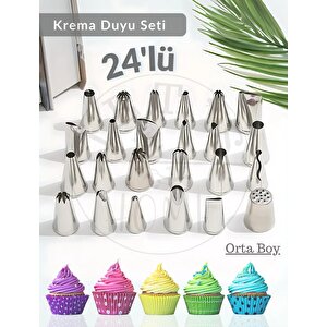 24 Parça Krema Duyu Seti Orta Boy Şanti Duyu Çelik Pasta Süsleme Duyu-dolgusu