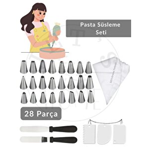 28 Parça Pasta Süsleme Seti Paslanmaz Krema Duyu-torbası Pasta Bıçağı Sıvama Spatulası