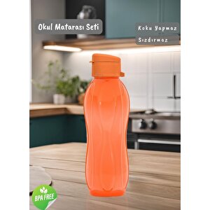 2’li Okul Matarası Seti Bpa Free Öğrenci Suluğu Kokusuz Suluk Mavi Turuncu 750 Ml