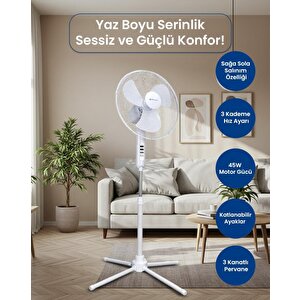 Be-4116 16" Katlanabilir Ayaklı Standlı Vantilatör Beyaz