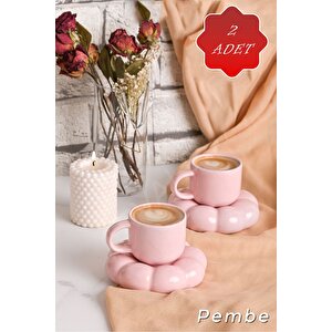 2 Adet 95 Ml Papatya Şekilli Seramik Pembe Türk Kahvesi Fincan Takımı Mit1159