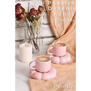 Mithra Life 2 Adet 95 Ml Papatya Şekilli Seramik Pembe Türk Kahvesi Fincan Takımı Mit1159
