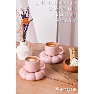 Mithra Life 2 Adet 95 Ml Papatya Şekilli Seramik Pembe Türk Kahvesi Fincan Takımı Mit1159