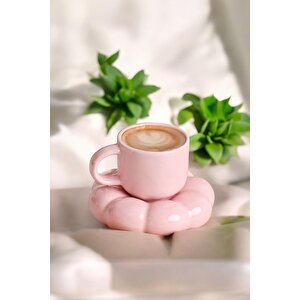 Mithra Life 95 Ml Papatya Şekilli Seramik Pembe Türk Kahvesi Fincan Takımı Mit1158