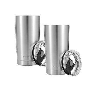 2li Termos Mug Seti  600 Ml - 20oz Sıcak & Soğuk Içecekler Için Çelik Pipetli Sürgülü Kapaklı Ve Temizleme Fırçalı