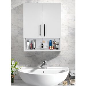Ahşap Modern  2 Kapaklı Beyaz Lavabo Üstü Banyo Dolabı