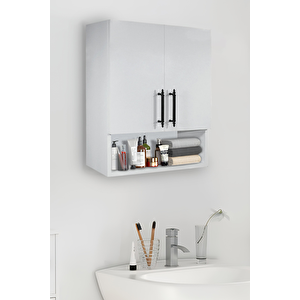 Ahşap Modern  2 Kapaklı Beyaz Lavabo Üstü Banyo Dolabı