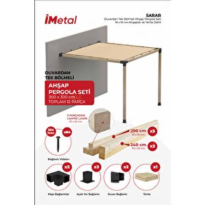 Sarar Ahşap Pergola Seti Duvardan Tek Bölümlü 90x90 Mm Ahşaplar Ve Tente Dahil