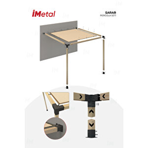 Sarar Ahşap Pergola Seti Duvardan Tek Bölümlü 90x90 Mm Ahşaplar Ve Tente Dahil