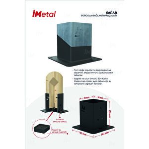 Sarar Ahşap Pergola Braket Seti İki Bölümlü 85 X 85 Mm Ahşaplar Için