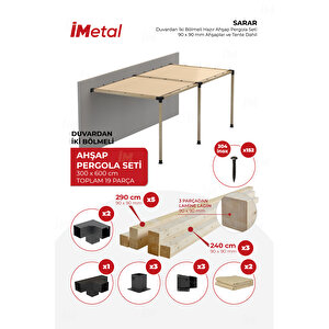 Sarar Ahşap Pergola Seti Duvardan İki Bölümlü 90x90 mm Ahşaplar Ve Tente Dahil