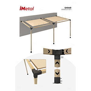 Sarar Ahşap Pergola Seti Duvardan İki Bölümlü 90x90 mm Ahşaplar Ve Tente Dahil