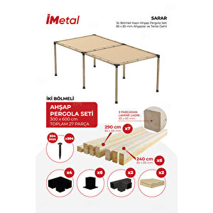 Sarar Ahşap Pergola Seti İki Bölümlü 85 X 85 Mm Ahşaplar Ve Tente Dahil