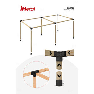 Sarar Ahşap Pergola Seti İki Bölümlü 85 X 85 Mm Ahşaplar Ve Tente Dahil