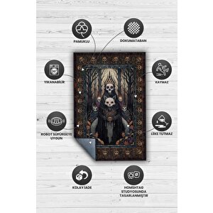 Homshtag Korku Temalı Halı Kurukafa Figürlü Salon Halı Koyu Renk Halı Gotik Korku Sanatı Halısı