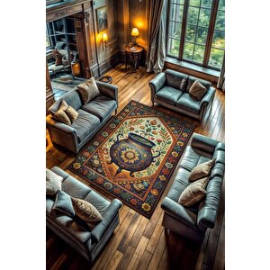 Cadı Kazanı Korku Temalı Salon Halısı Çiçekli Renkli Oturma Odası Halısı Cadı Kazanı Halısı 120x180 cm