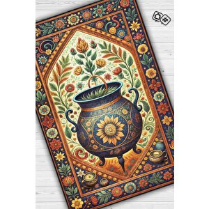 Cadı Kazanı Korku Temalı Salon Halısı Çiçekli Renkli Oturma Odası Halısı Cadı Kazanı Halısı 120x180 cm