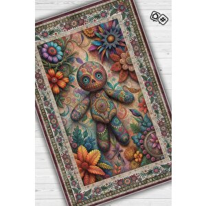Voodoo Bebeği Figürlü Korku Temalı Salon Halı Koyu Renkli Halı Gotik Korku Sanatı Halısı 120x180 cm