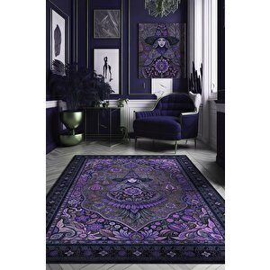 Cadı Figürlü Korku Temalı Salon Halısı Gotik Mor Renkli Oturma Odası Halı Konsept Halı 100x150 cm