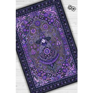 Cadı Figürlü Korku Temalı Salon Halısı Gotik Mor Renkli Oturma Odası Halı Konsept Halı 80x120 cm
