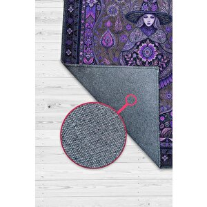 Cadı Figürlü Korku Temalı Salon Halısı Gotik Mor Renkli Oturma Odası Halı Konsept Halı 80x120 cm