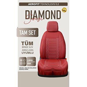 Opel Mokka Uyumlu Lüx Deri Oto Koltuk Kılıfı Ön Arka Takım Diamond Bordo Bordo
