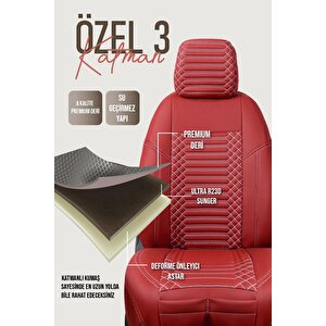 Opel Mokka Uyumlu Lüx Deri Oto Koltuk Kılıfı Ön Arka Takım Diamond Bordo Bordo