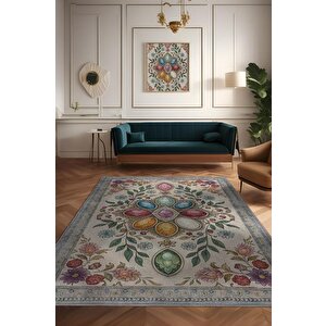 Ay Taşı Halısı Çok Renkli Enerji Taşı Figürlü Halı Spiritüel Temalı Modern Halı 120x180 cm