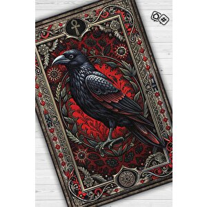 Homshtag Gotik Karga Temalı Halı Kırmızı Renkli Retro Oturma Odası Halısı Karanlık Karga Halısı