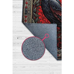 Homshtag Gotik Karga Temalı Halı Kırmızı Renkli Retro Oturma Odası Halısı Karanlık Karga Halısı