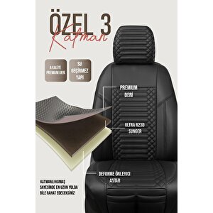 Renault Megane 2 Hatchback 2002-2006 Uyumlu Lüx Deri Oto Koltuk Kılıfı Ön Arka Takım Diamond Tam Siyah Siyah