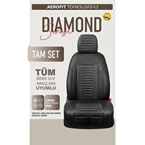 Fiat Egea Lounge Plus Uyumlu Lüx Deri Oto Koltuk Kılıfı Ön Arka Takım Diamond Siyah Beyaz Siyah - Beyaz