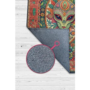 Ailen Figürlü Korku Temalı Uzaylı Salon Halısı Mor Renkli Oturma Odası Halı Konsept Halı 200x300 cm